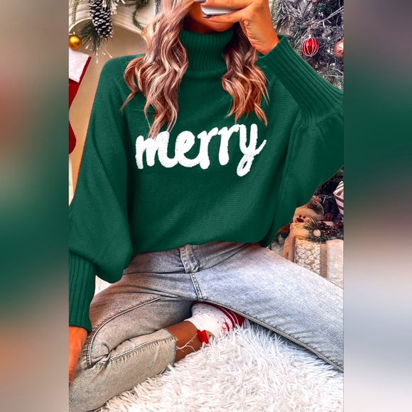 Double Take Full Size Merry Christmas Turtleneck Long Sleeve Sweater - Picture 1 of 7